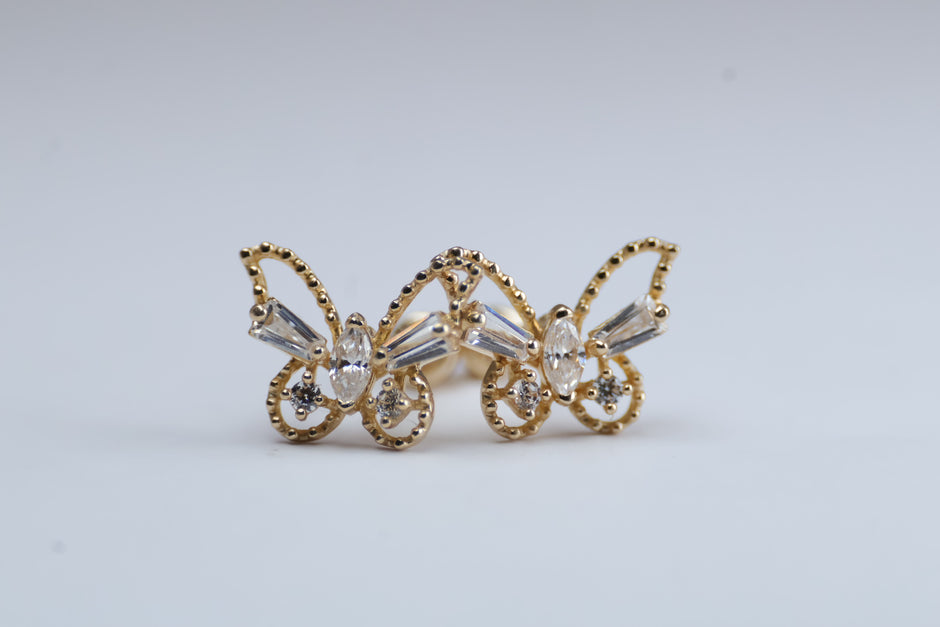 Broqueles Mariposa en Oro Amarillo 10k con Circonia Cod.14951
