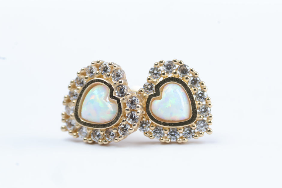 Broqueles Corazon con Opalo en Oro Amarillo 10k Cod.14957