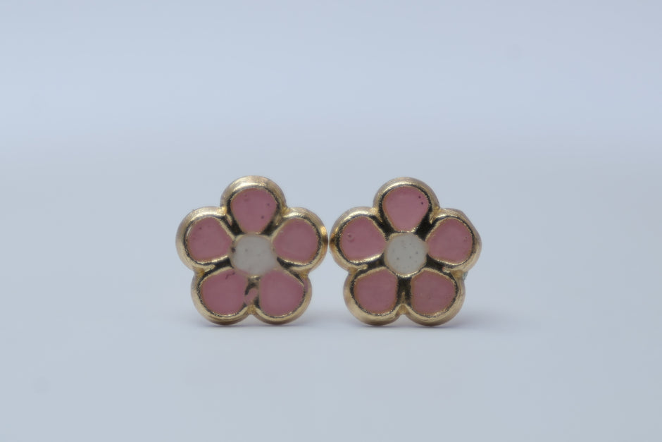 Broqueles Flor Rosa en Oro Amarillo 10k Cod.1919-13