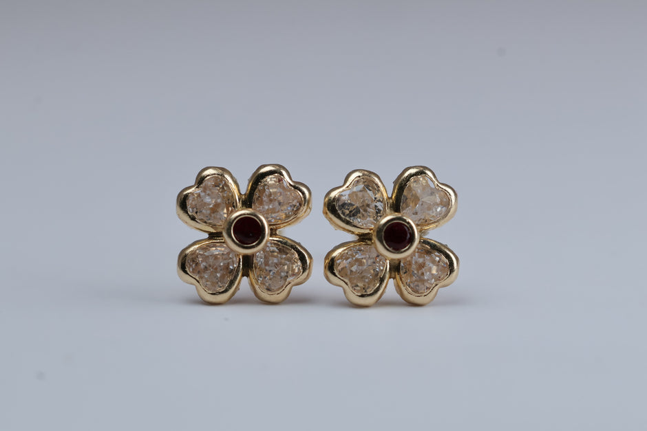 Broqueles Flor Cuatro Petalos en Oro Amarillo 10k con Circonia Cod.1919-22 7mm