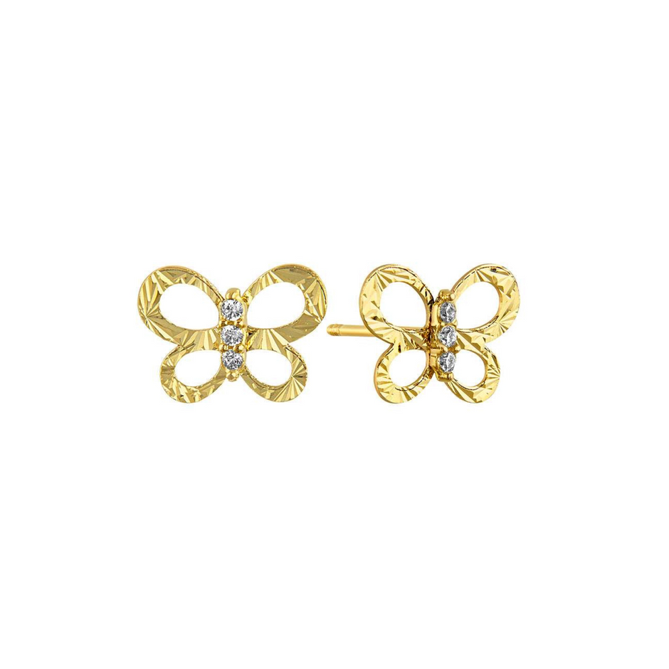Round butterfly studs in 10k yellow gold with zircons Code: 14277 6mm