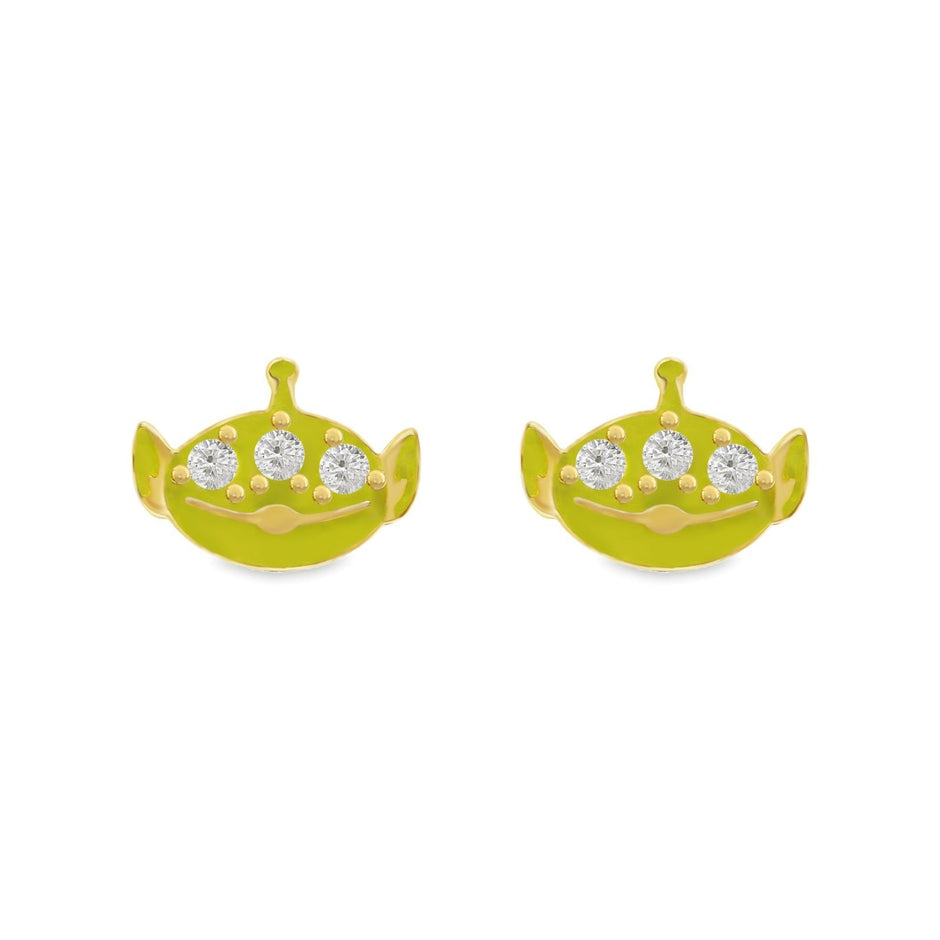 Broqueles Alien Toy Story en oro amarillo 10k con circonias Disney Pixar®️ 7mm