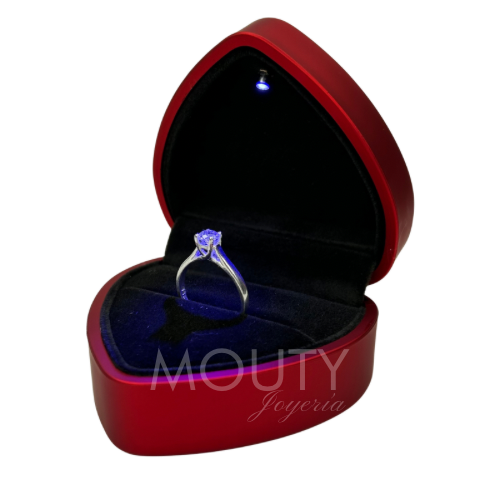 Estuche para anillo en forma de corazón con luz LED (no incluye anillo)