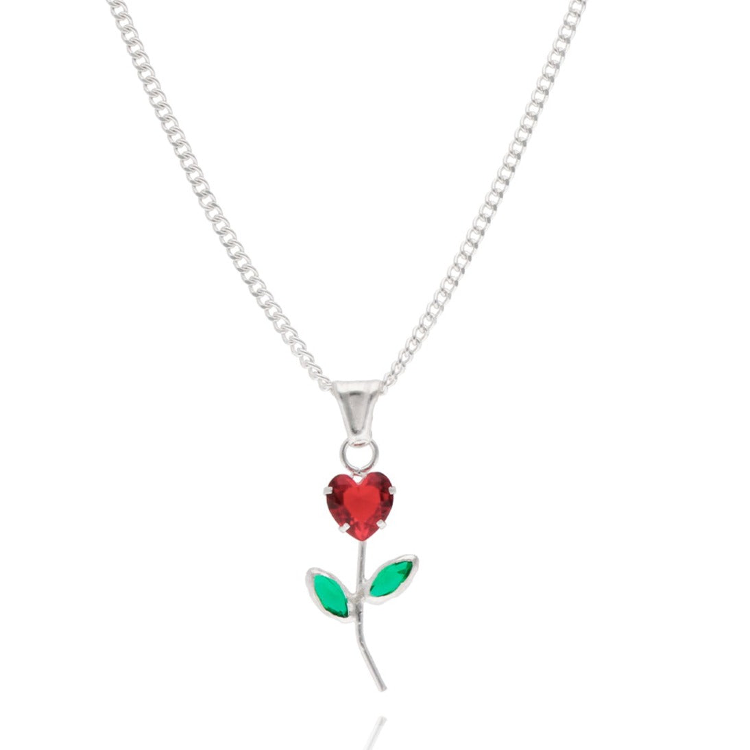 Dije Rosa con Circonia roja en Plata con Cadena de Plata