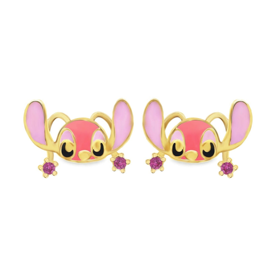 Broqueles Baby Angel Lilo y Stich en oro amarillo 10k con circonias Disney®️ 8mm
