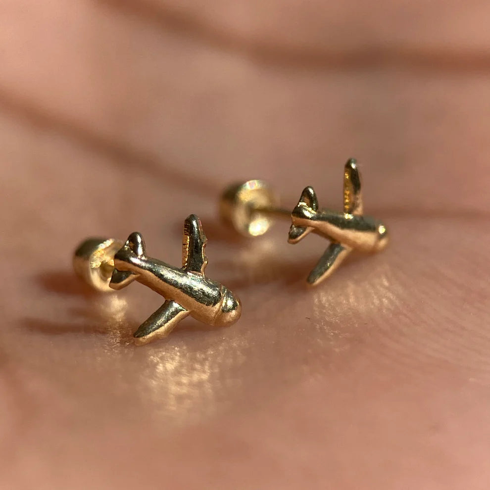 Broqueles Avion en Oro Amarillo 10k Cod. BRO326 6.5mm