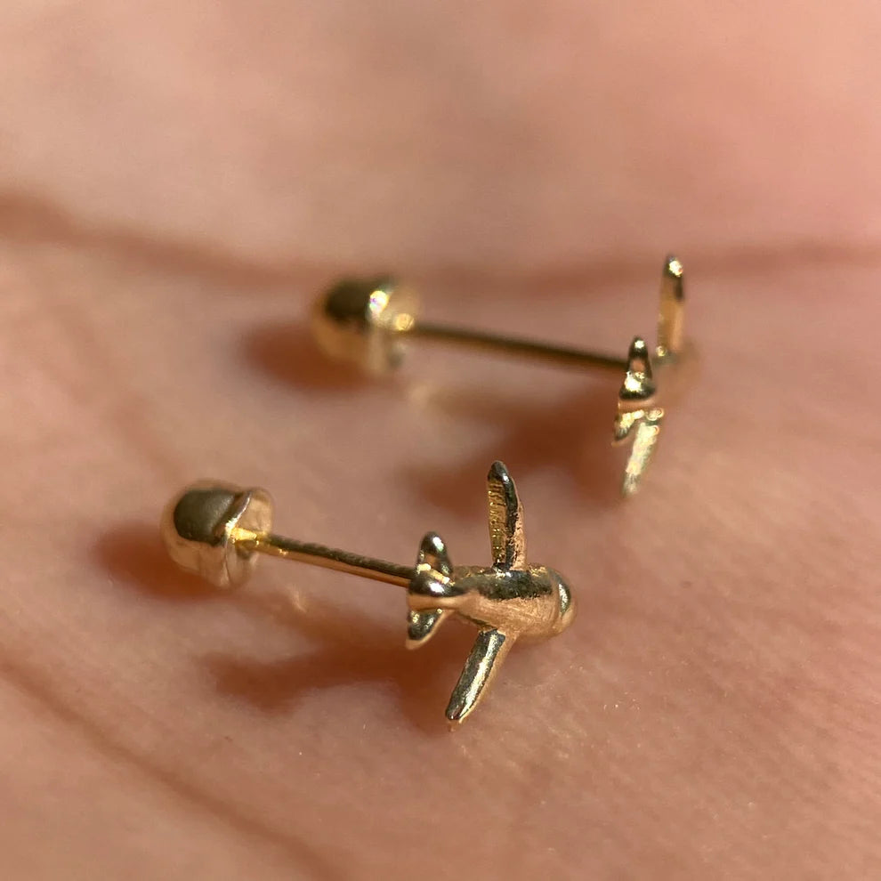 Broqueles Avion en Oro Amarillo 10k Cod. BRO326 6.5mm