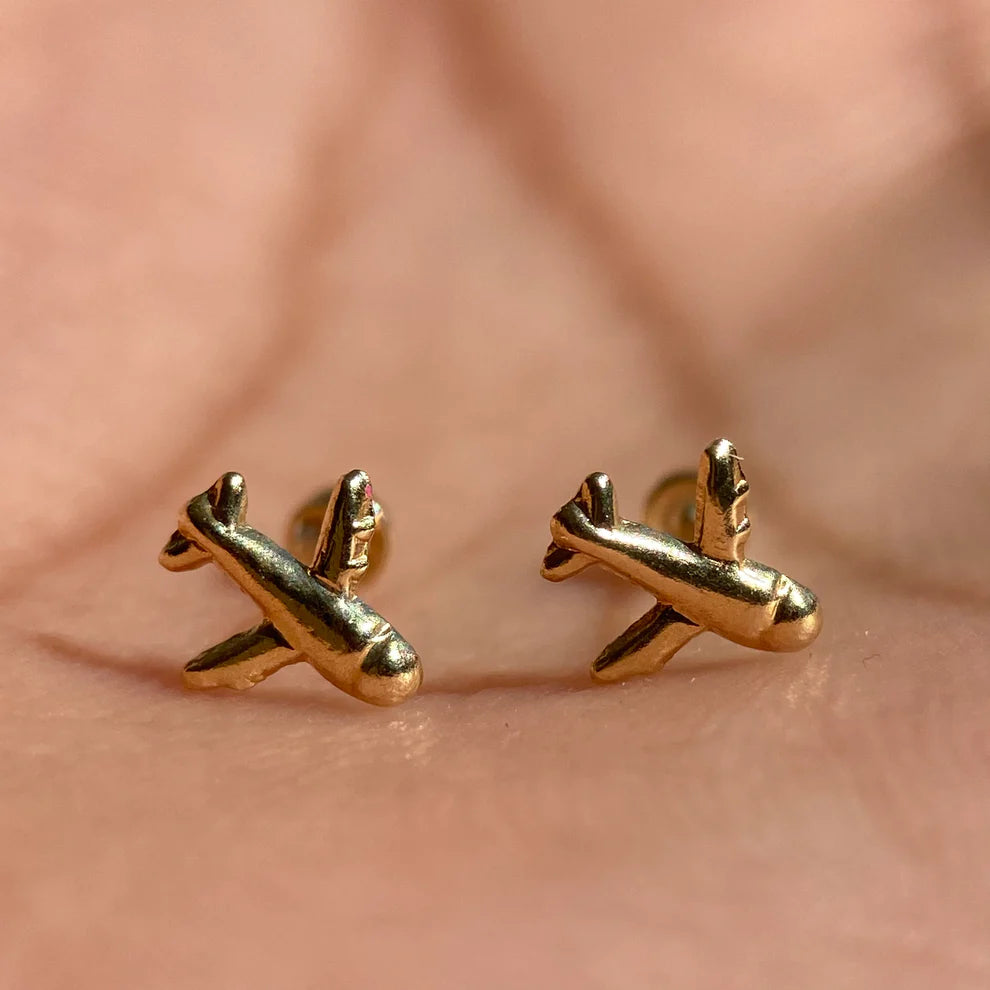 Broqueles Avion en Oro Amarillo 10k Cod. BRO326 6.5mm