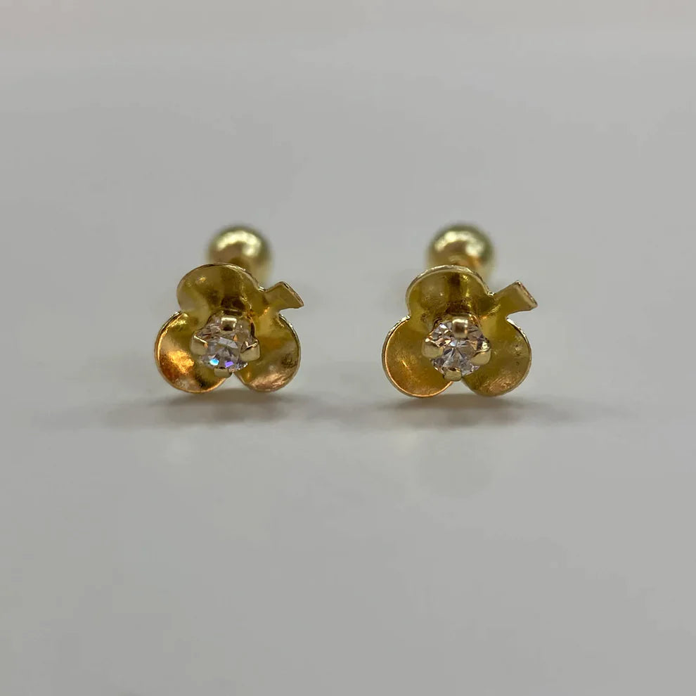 Broqueles Trebol en Oro Amarillo 10k con circonia Cod. BRO194