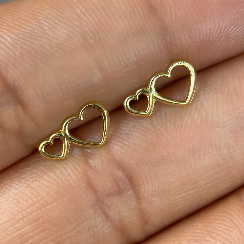 Broqueles Silueta Corazon Doble Oro Amarillo 10k Cod.BRO195 1cm