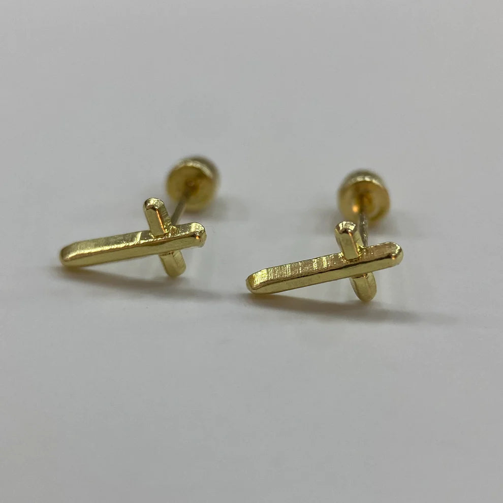 Broqueles Cruz Lisa en Oro Amarillo 10k Co.BRO196 8mm