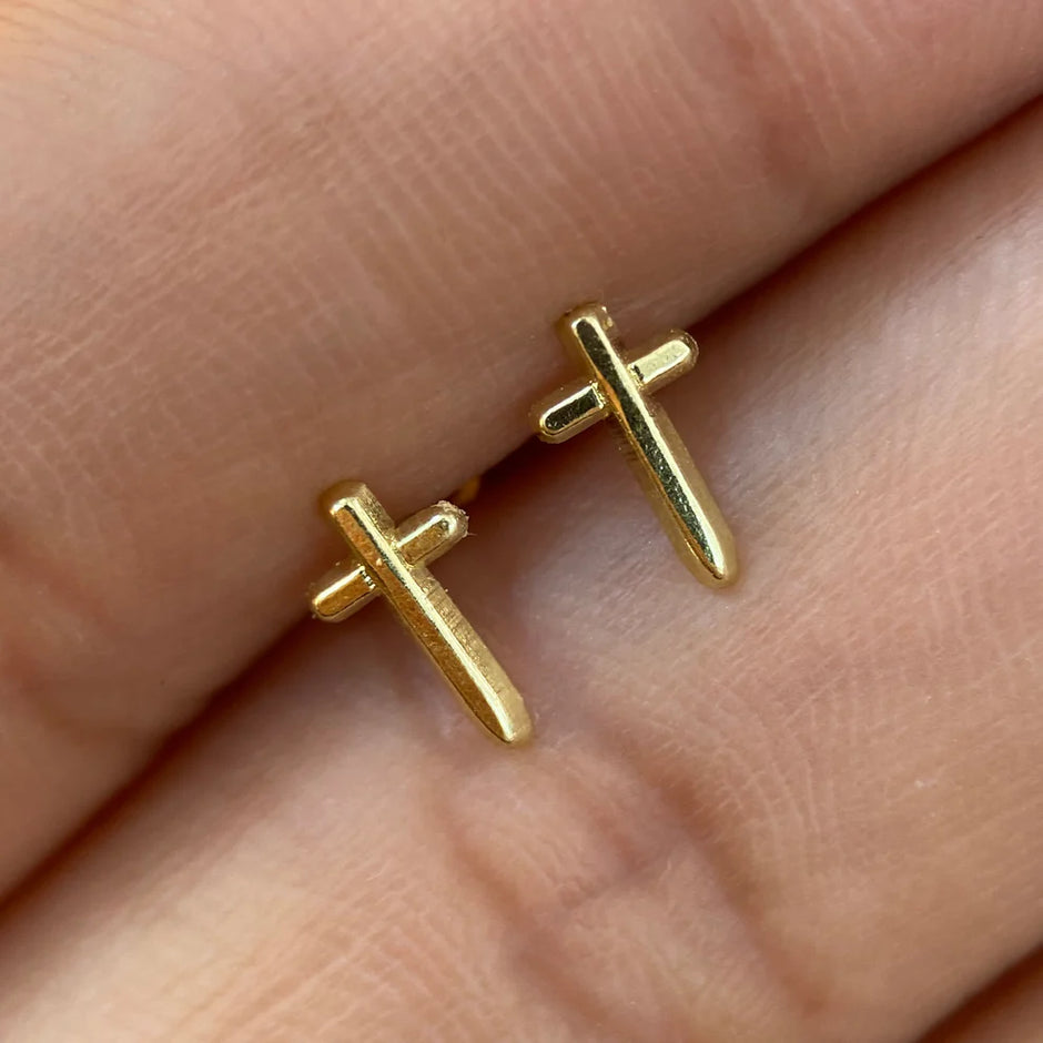 Broqueles Cruz Lisa en Oro Amarillo 10k Co.BRO196 8mm