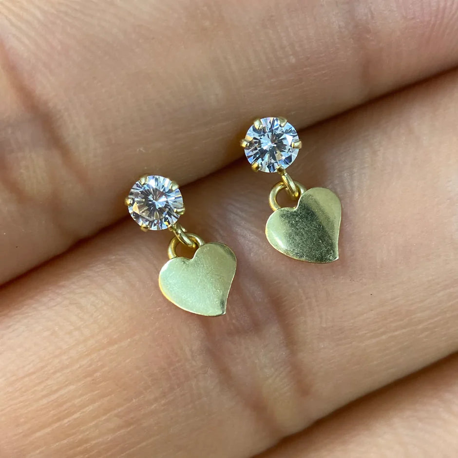 Broqueles Corazon con Circonia Oro Amarillo 10k Cod.BRO221 1cm