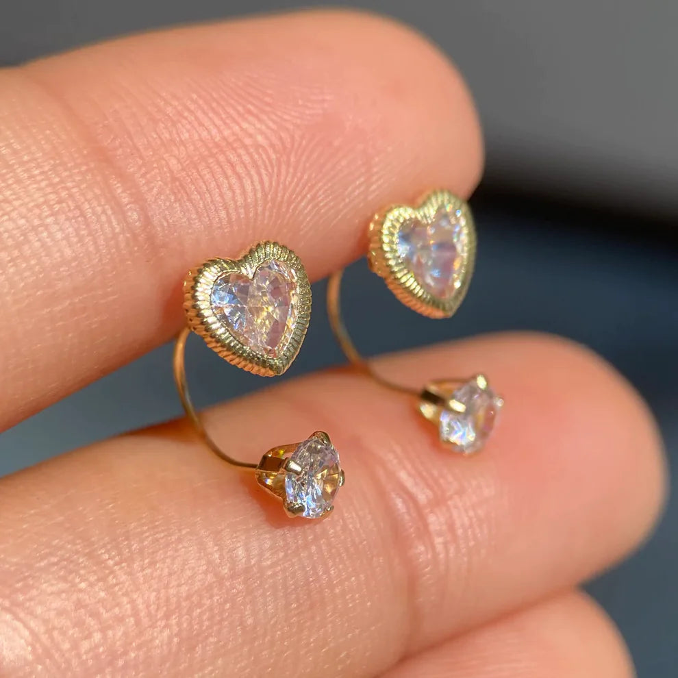 Broqueles Telefono Corazon en Oro Amarillo 10k con Circonia Cod. BRO227 7mm /4mm