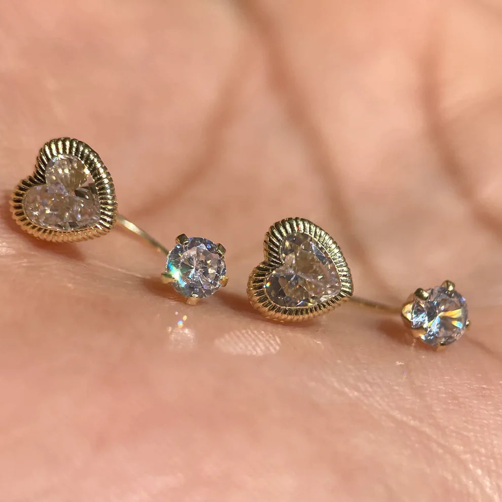 Broqueles Telefono Corazon en Oro Amarillo 10k con Circonia Cod. BRO227 7mm /4mm