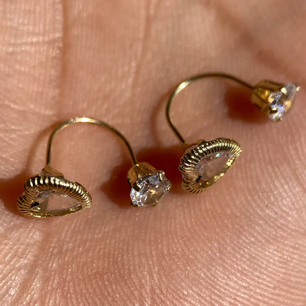 Broqueles Telefono Corazon en Oro Amarillo 10k con Circonia Cod. BRO227 7mm /4mm