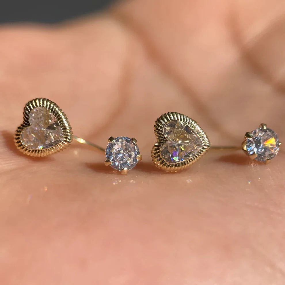 Broqueles Telefono Corazon en Oro Amarillo 10k con Circonia Cod. BRO227 7mm /4mm