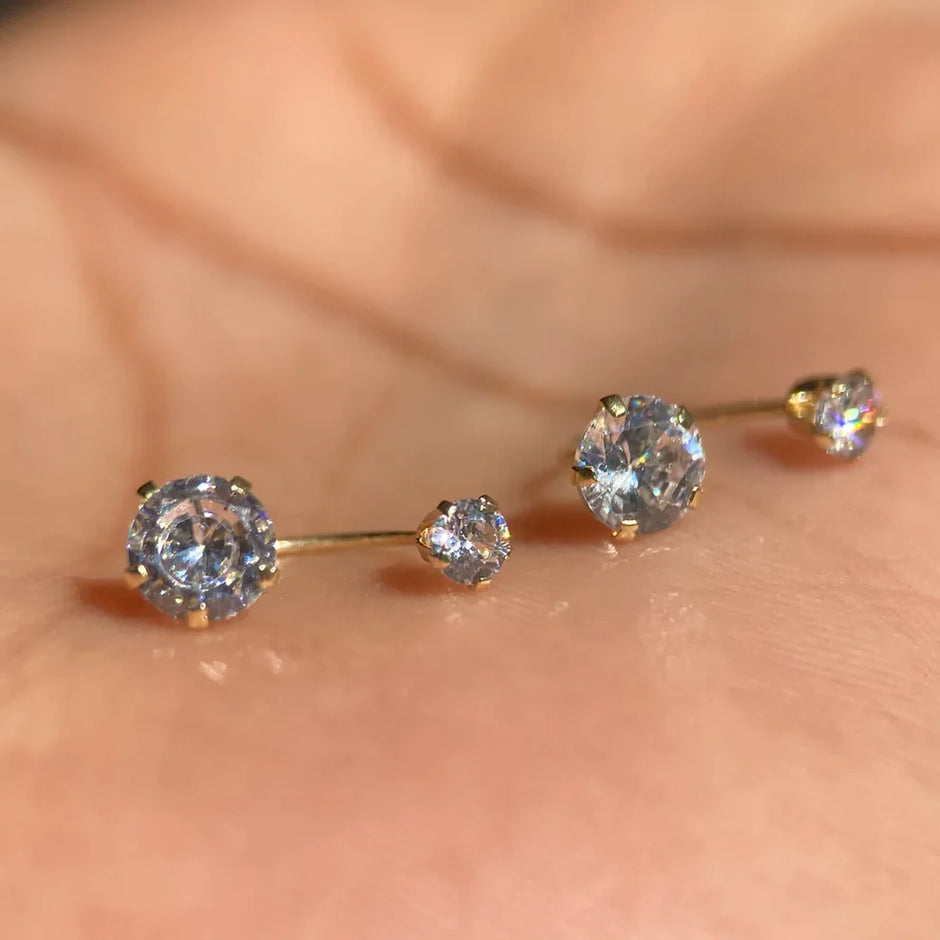 Broqueles Telefono en Oro Amarillo 10k con Circonia Cod.BRO228 5mm/3mm