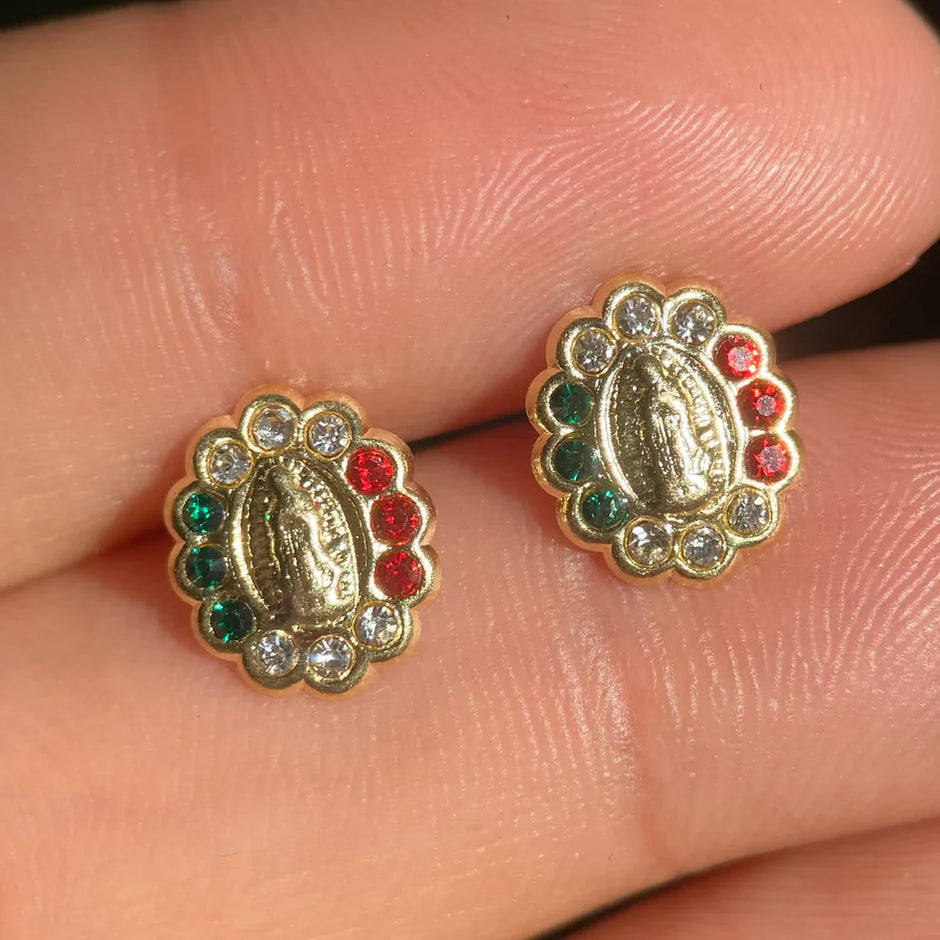 Broqueles Virgencita en Oro Amarillo 10k con Circonia Cod.Bro235  1cm