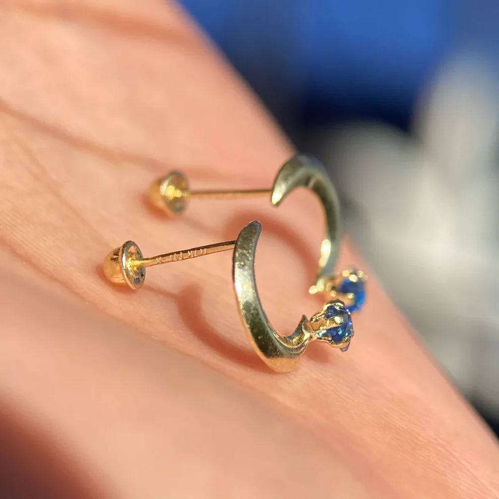 Broqueles Luna con Estrella Oro Amarillo 10k con Circonia Azul Cod. BRO238 8.5mm