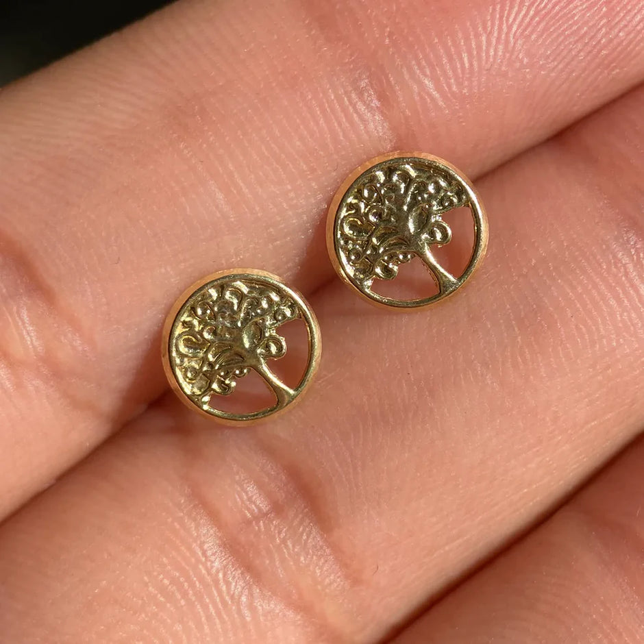 Broqueles Arbol mde la Vida en Oro Amrillo 10k Cod.BRO282 8mm