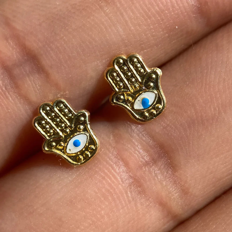 Broqueles Mano Fatima en Oro Amarillo 10k Co.BRO341 9mm