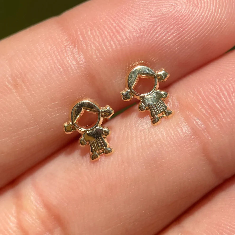 Broqueles Niña con Colitas en Oro Amarillo 10k Cod.294 8mm