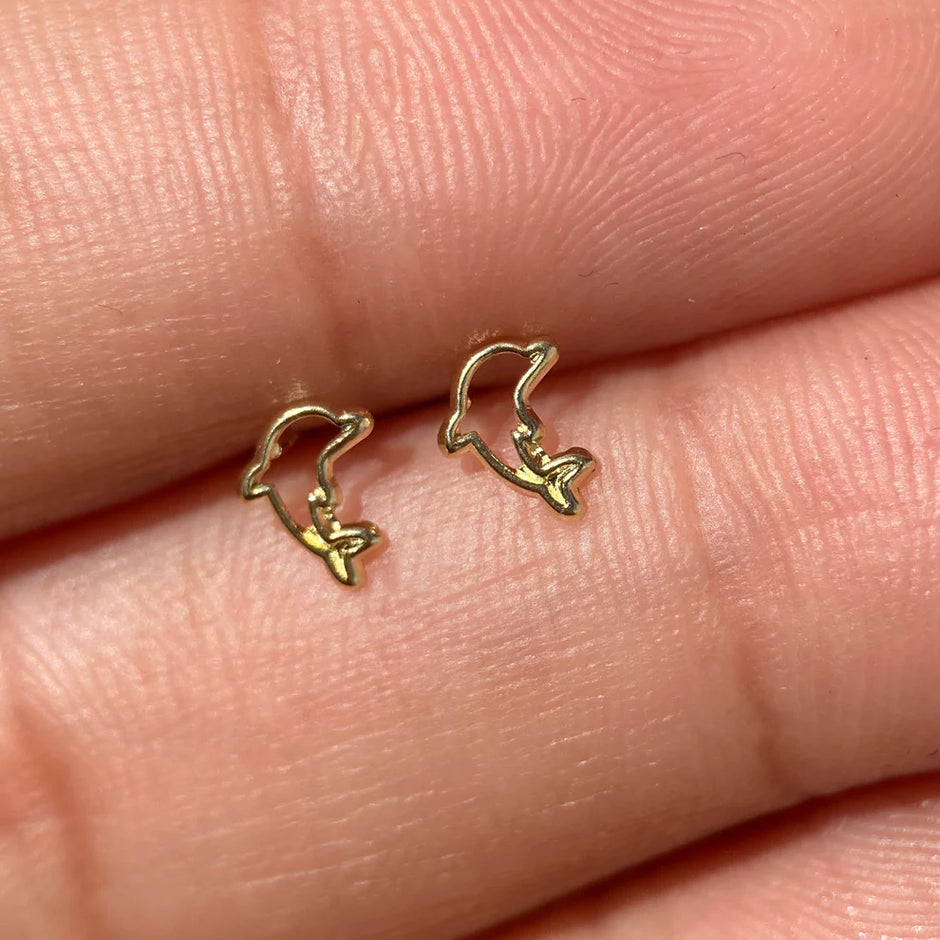 Broqueles Silueta Delfin en Oro Amarillo 10k Cod.BRO318 6mm