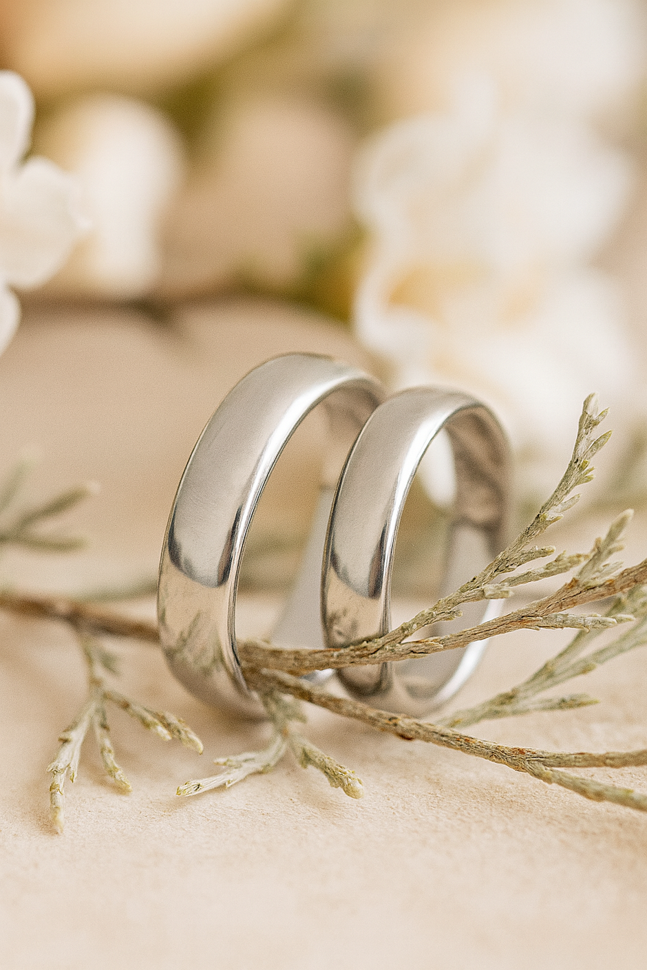 Dúo de argollas lisas en oro blanco 6mm