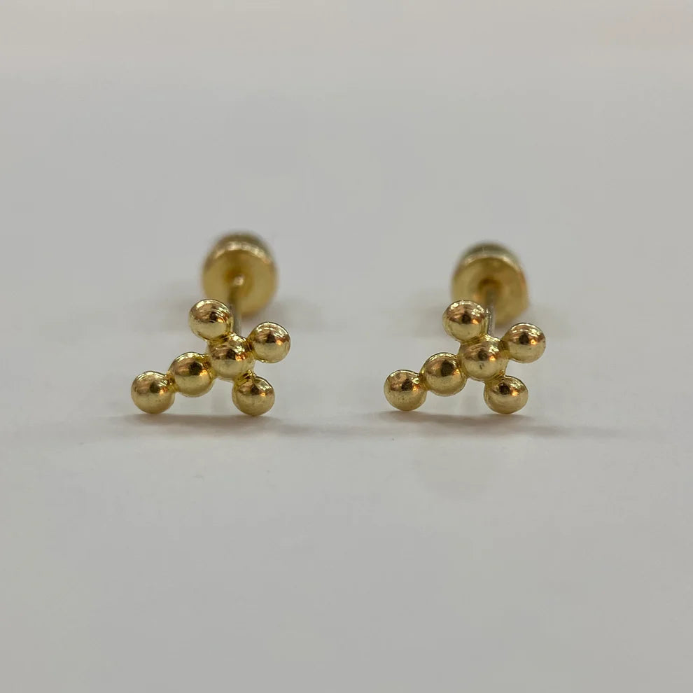 Broqueles Cruz Bolitas en Oro Amarillo 10k Cod.Broml015 7.5MM