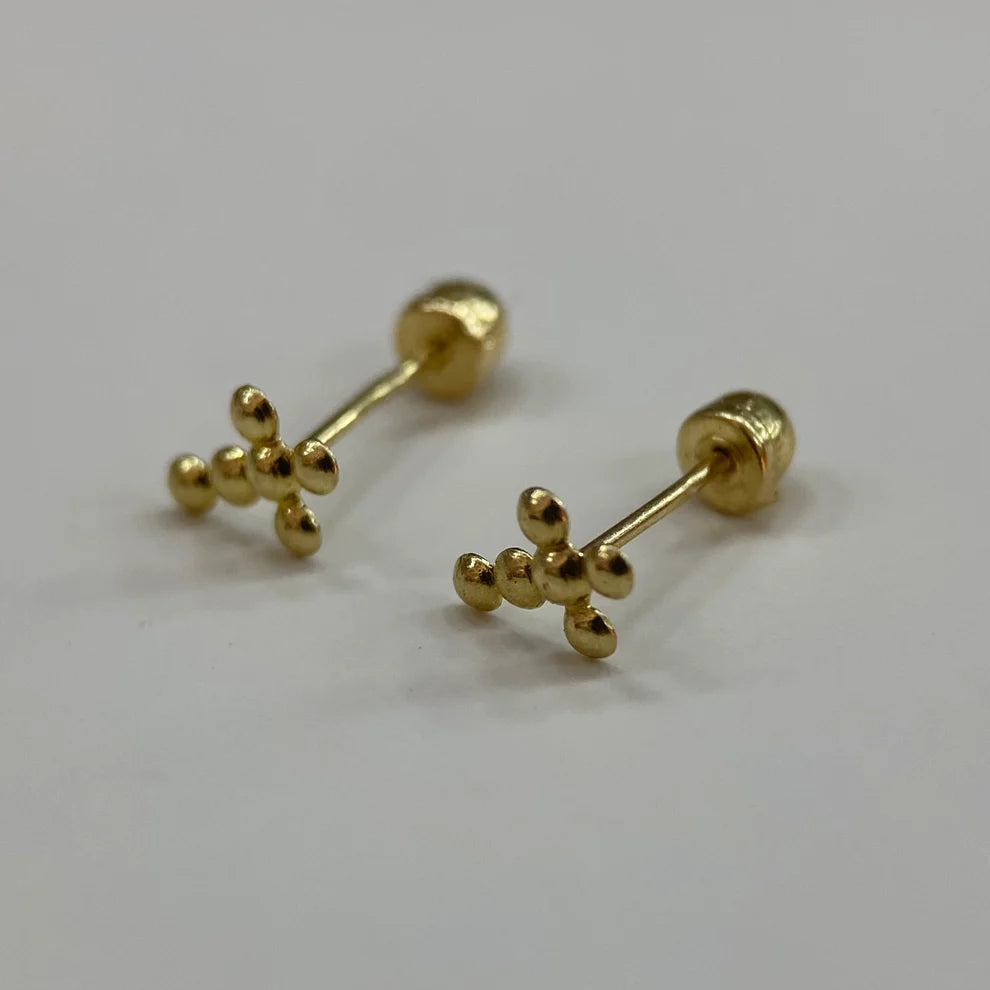 Broqueles Cruz Bolitas en Oro Amarillo 10k Cod.Broml015 7.5MM