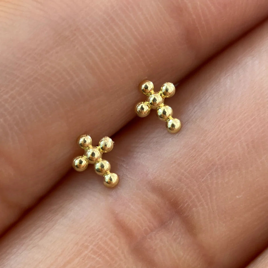 Broqueles Cruz Bolitas en Oro Amarillo 10k Cod.Broml015 7.5MM