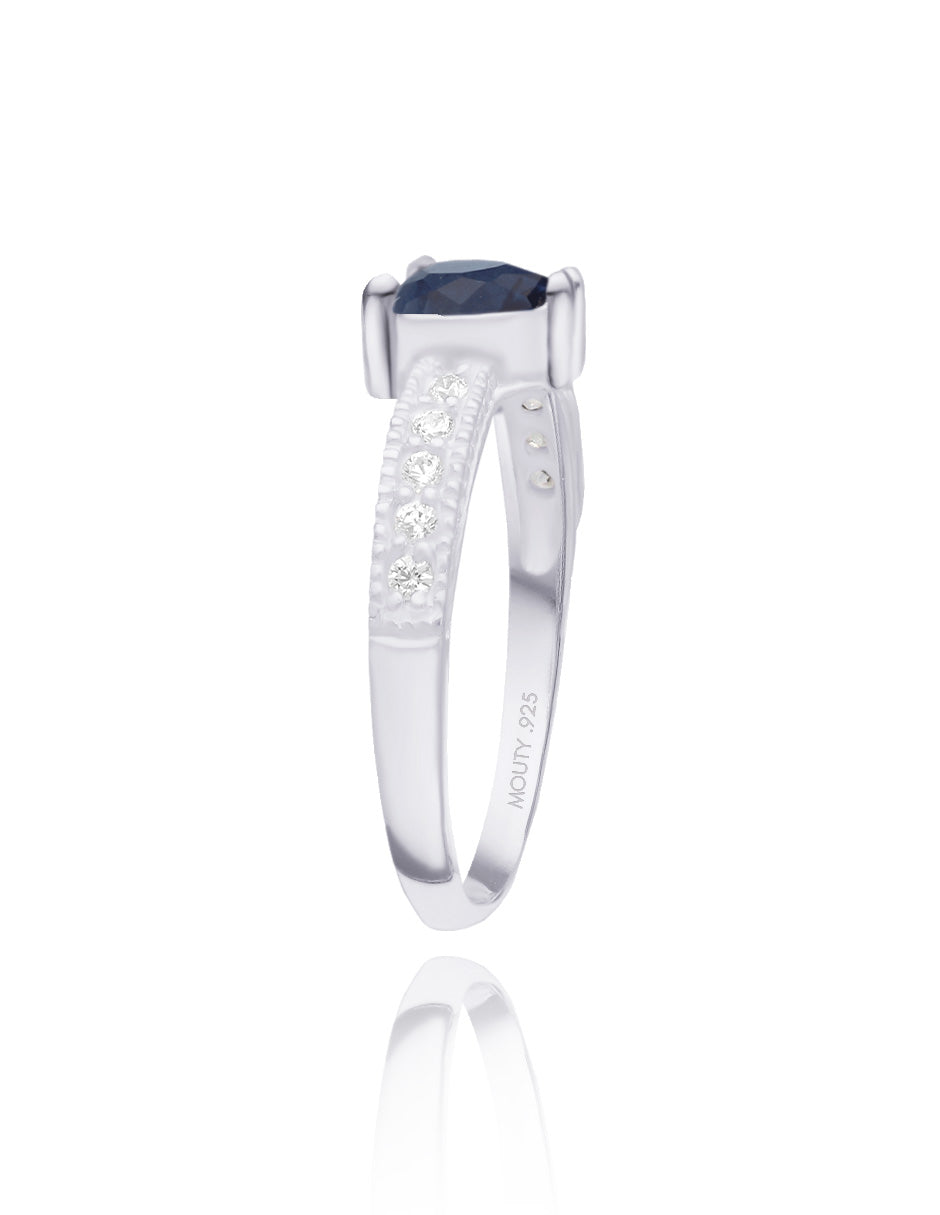 Anillo Fanny en plata con circonia azul rey