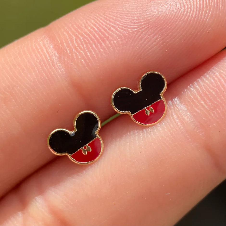 Broqueles Mickey Esmaltado en Oro Amarillo 14k Cod.BO032