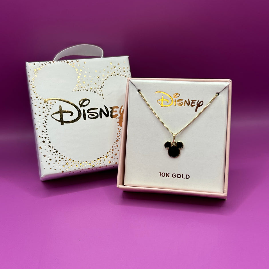 Collar silueta mickey esmaltado en oro amarillo 10k