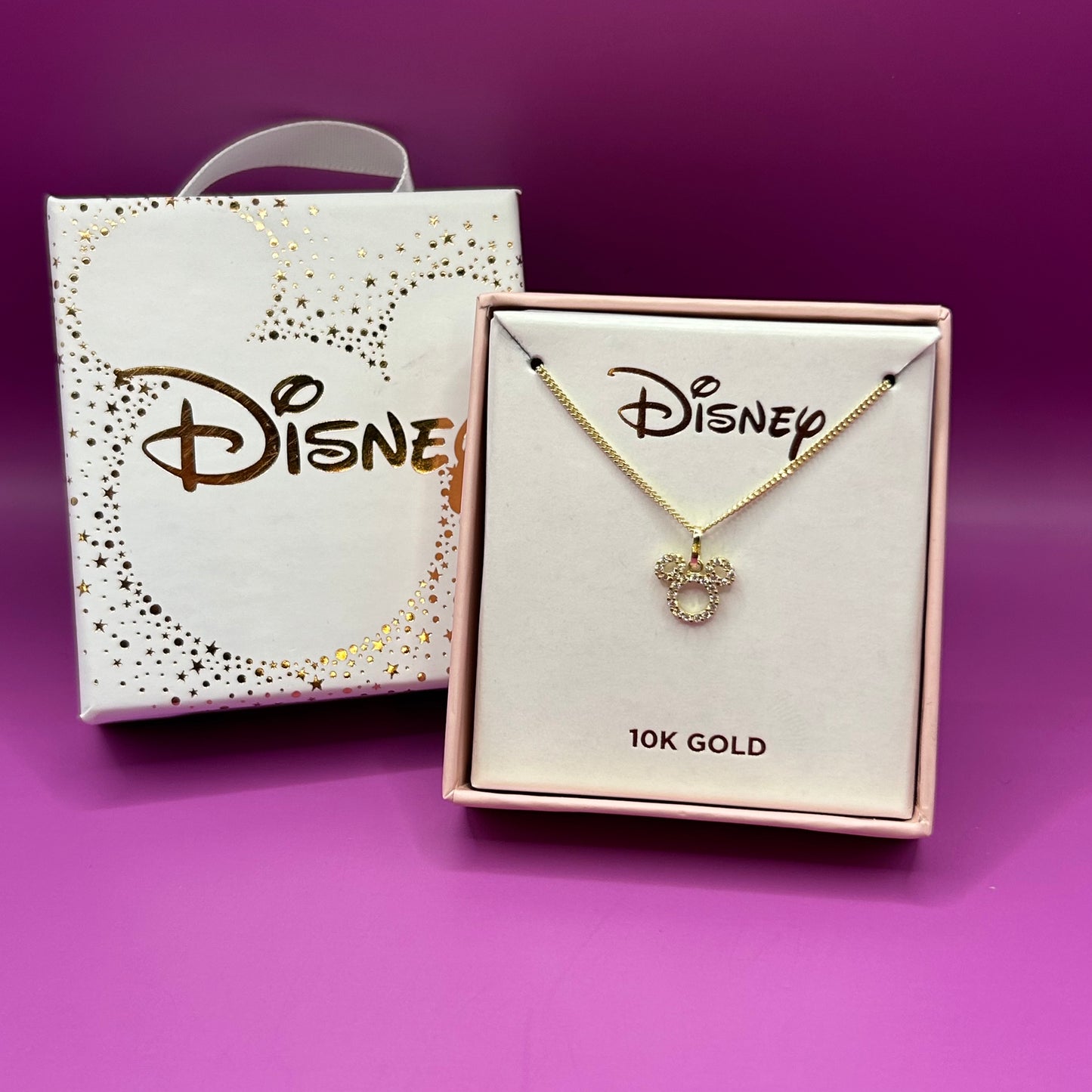 Collar Mickey silueta con circonias en oro amarillo 10k Disney®️ (50cm)