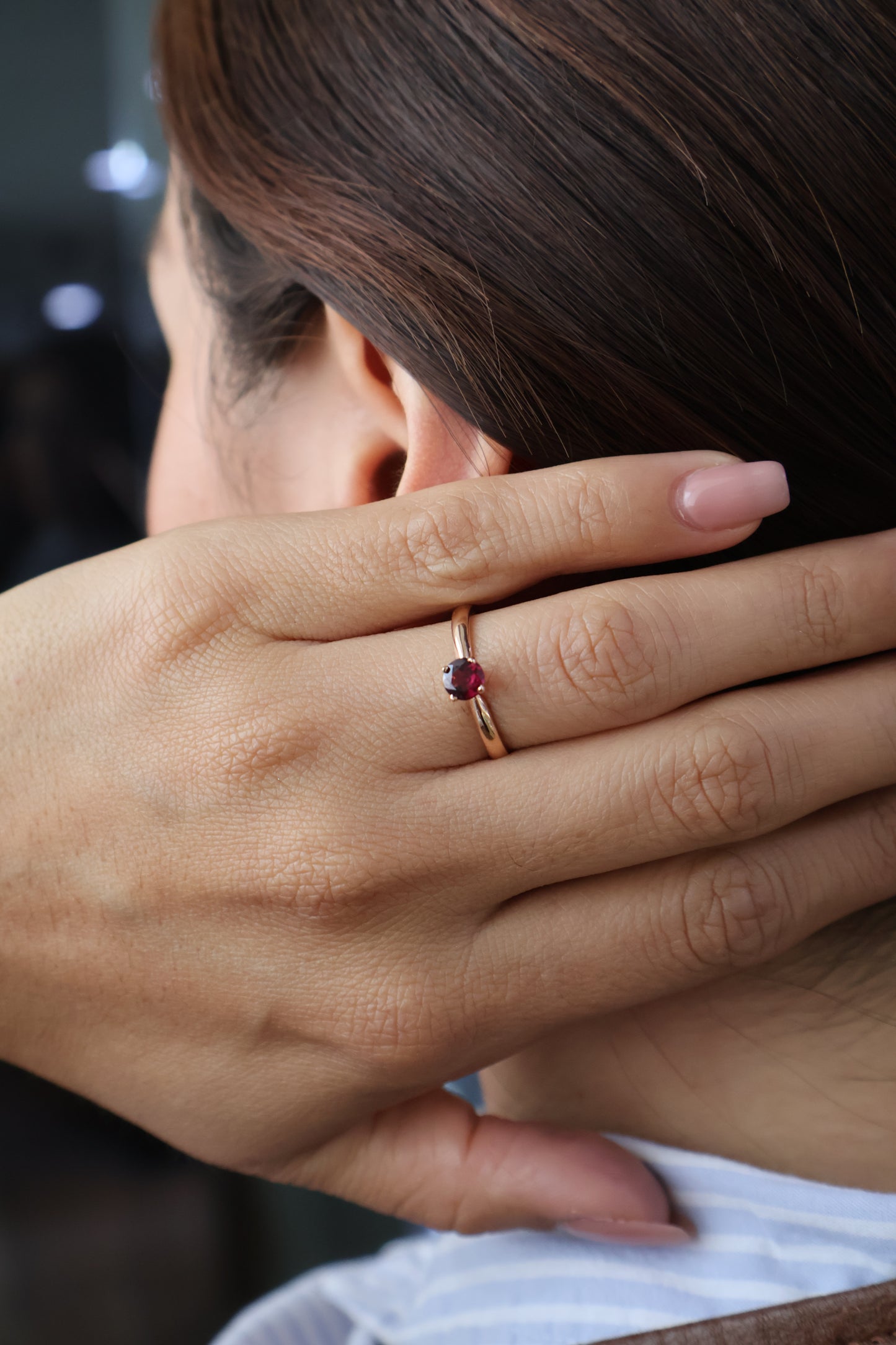Anillo Leilani en Oro Rosa 14k con Rodolita 0.50 ct