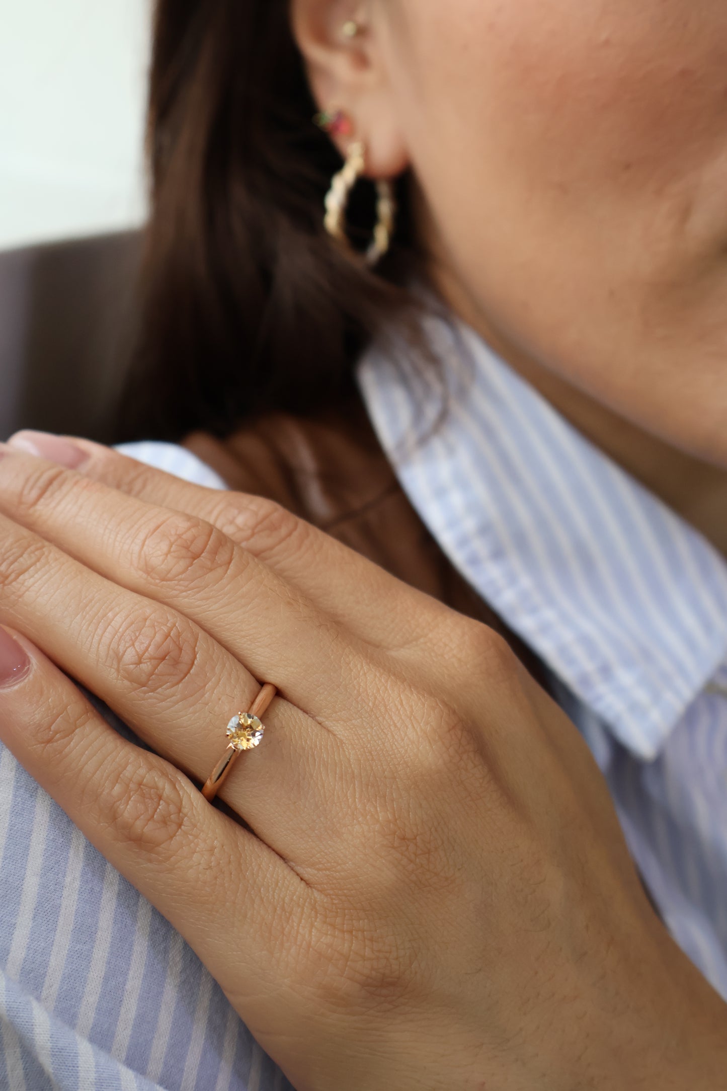 Anillo Kennedy en Oro Rosa 14k con Topacio 0.50 ct