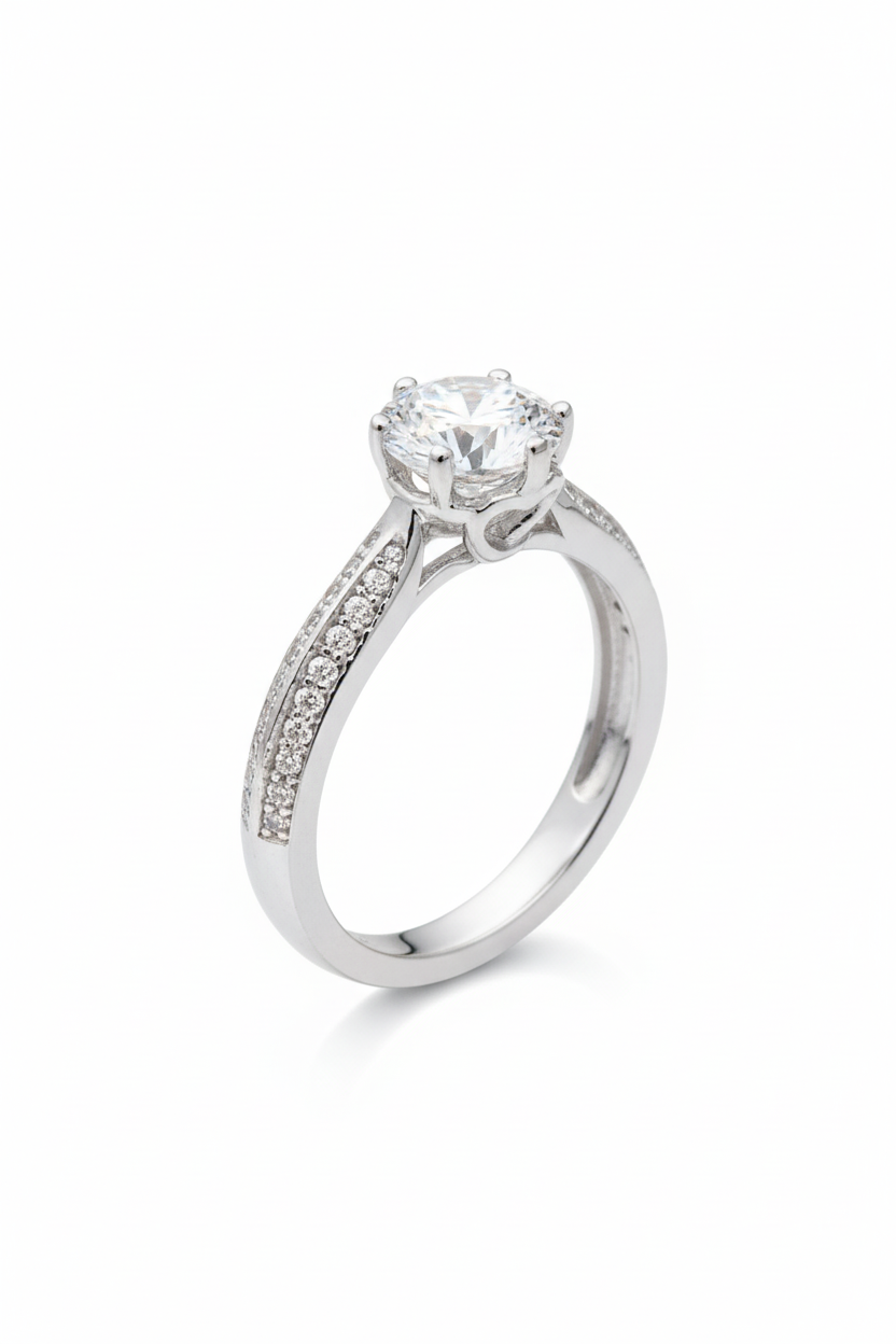 Anillo en Oro Blanco 10k con Circonia Mod.15631