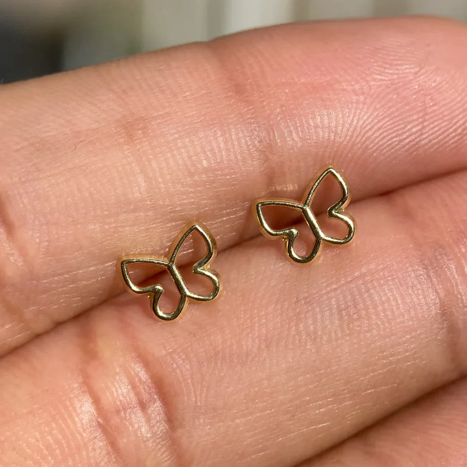 Broqueles Silueta Mariposa en Oro Amarillo 10k Cod.BRO340 7.5mm