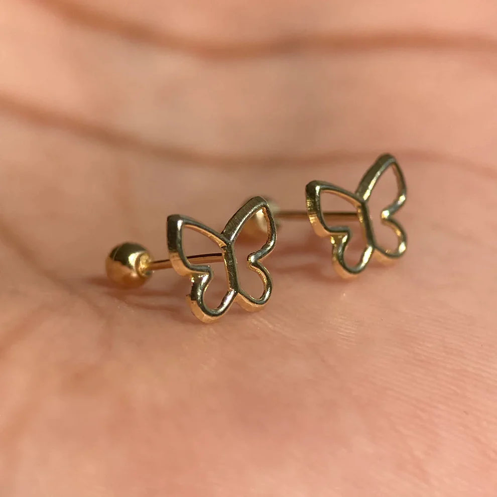 Broqueles Silueta Mariposa en Oro Amarillo 10k Cod.BRO340 7.5mm