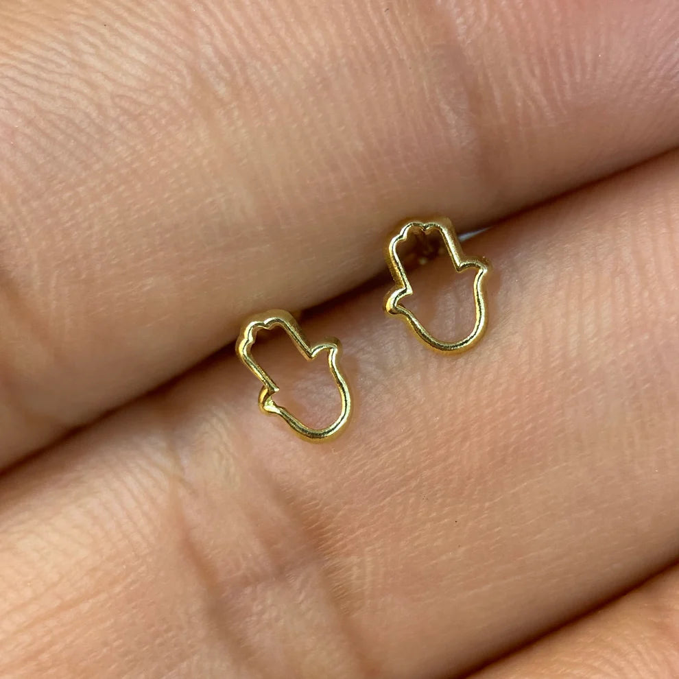 Broqueles Silueta Manita Fatima en Oro Amarillo 10k Cod.Bro185 6mm