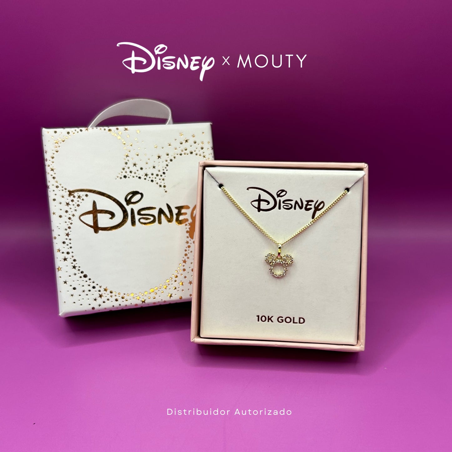Collar Mickey silueta con circonias en oro amarillo 10k Disney®️ (50cm)