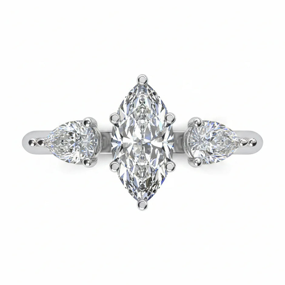 Anillo Osiris en platino corte marquise con diamante de laboratorio IGI