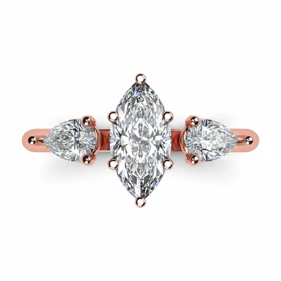 Anillo Osiris en oro rosa corte marquise con diamante de laboratorio IGI