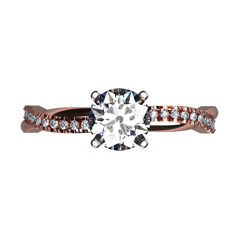 Anillo Slim en oro rosa corte redondo con circonia