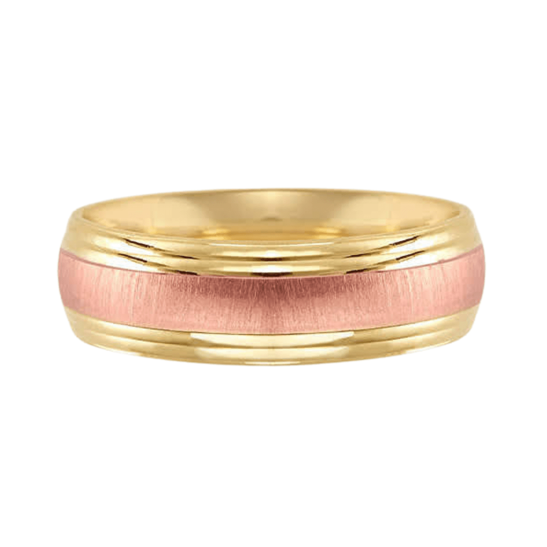 Argolla L en oro amarillo y rosa al centro de 10k 6mm Confort hueca - Mouty Joyería