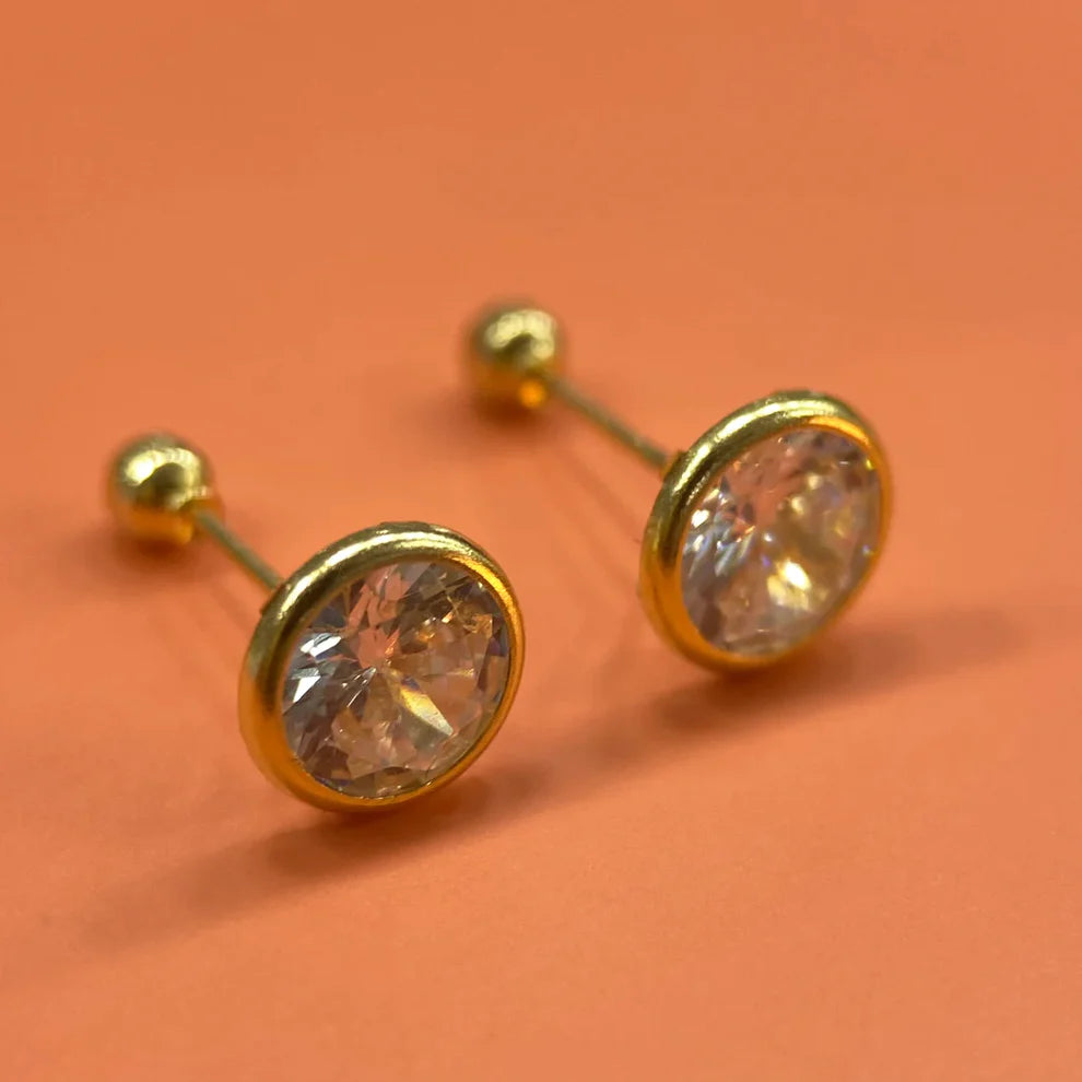 Broqueles Recto en Oro Amarillo 10k con Circonia Cod.BROML001 5.5mm