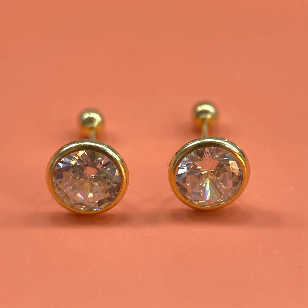 Broqueles Recto en Oro Amarillo 10k con Circonia Cod.BROML001 5.5mm
