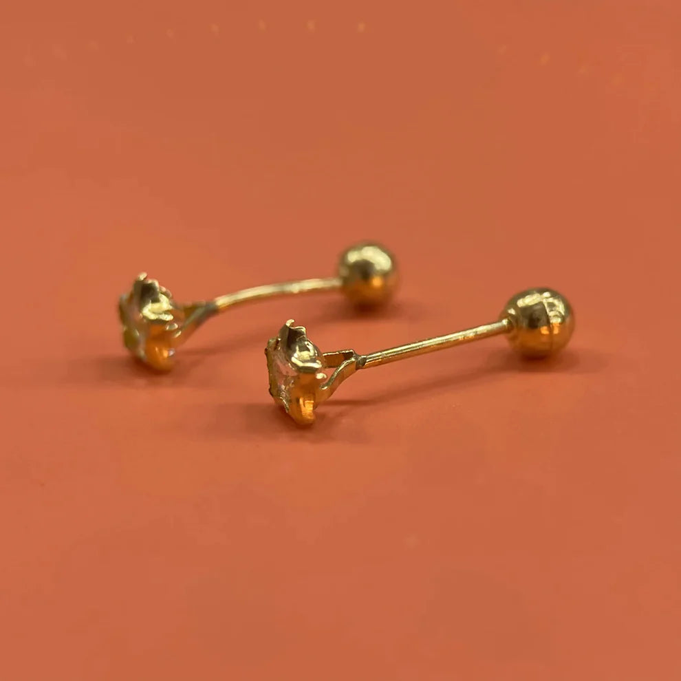 Broqueles Estrella Bisel en Oro Amarillo 10k con Circonia Cod.BROML008 2.5mm